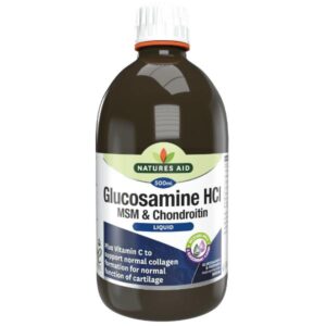 a bottle of NATURES AID GLUCOSAMINE HCI MSM & CHONDROITIN LIQUID