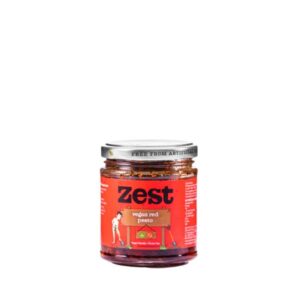 a jar of vegan red pesto