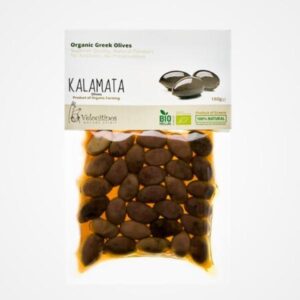 a pack of VELOUITINOS ORGANIC KALAMATA GREEK OLIVES