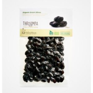 a pack of VELOUITINOS ORGANIC THROUMPA GREEK OLIVES