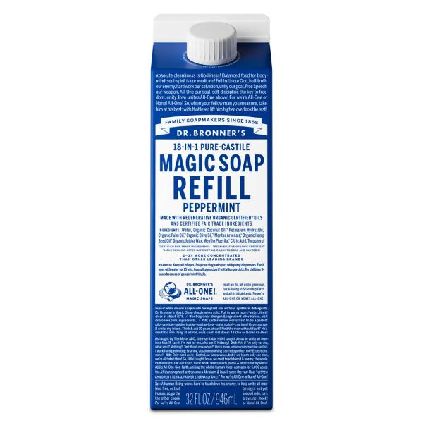 DR BRONNER PEPPERMINT CASTILE TETRA REFILL 946ML
